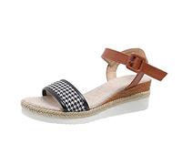 Generico Sandali Donna Zeppa Zeppe Estive Plateau Comodi Ladies Fashion Summer Thousand Bird Checker Fabric Chiusura Sandali con Suola Spessa con Tacco A Zeppa Tacco Donna (Black,41)