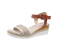 Generico Sandali Donna Zeppa Zeppe Estive Plateau Comodi Ladies Fashion Summer Thousand Bird Checker Fabric Chiusura Sandali con Suola Spessa con Tacco A Zeppa Tacco Donna (White,41)