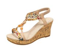 Generico Sandali Donna Zeppa Zeppe Estive Platform Comodi Sandali Oversize da Donna In Stile Retrò,Bicolore,con Punta E Cinturino Elastico. Eleganti Scarpe da Spiaggia (Beige,39)