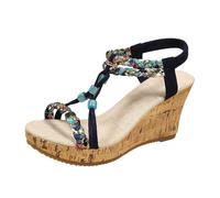 Generico Sandali Donna Zeppa Zeppe Estive Platform Comodi Sandali Oversize da Donna In Stile Retrò,Bicolore,con Punta E Cinturino Elastico. Eleganti Scarpe da Spiaggia (Blue,41)