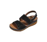 Generico Sandali Eleganti Donna Ortopediche Zeppa Estive Sandali Estivi da Donna con Punta A,Tacco A Spillo,Casual,Stile,con Una Sola Parola Chiusi davanti Oro (Black,42)