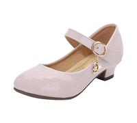 Generico Sandali Eleganti per Bambine con Tacco Principessa Studenti Elementari Scarpe in Pelle (Red, 29.5 Little Child)