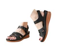 Generico Sandali estivi aperti in punta con cinturino regolabile e chiusura a strappo, ideali per il comfort nelle giornate calde e per uno stile quotidiano. (Black, 37)