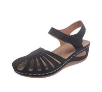 Generico Sandali estivi comodi da spiaggia con zeppa aperta e cinturino con gancio e passante (Black, 37)