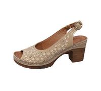 Generico Sandali Estivi da Donna Eleganti Sandali con tacco grosso, punta aperta, cinturino e fibbia, scarpe estive alla moda per le donne, casual, da indossare fuori (Khaki, 40)
