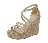 Generico Sandali Estivi Da Donna Punta Chiusa Estivi Comode Espadrillas Tacco a Zeppa In Juta Eleganti Sandals Spiaggia Fibbia O Cinturini Alla Caviglia Scarpe Da Sera Traspirante Regolabile Sandalo