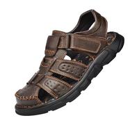 Genérico Sandali estivi da uomo in pelle - comodi leggeri con pianta morbida sandali da spiaggia chiusi da uomo e sport acquatici, marrone, 45 EU Ancho