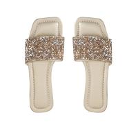 Generico Sandali Mare Donna Comoda Scarpe Estive Eleganti Infradito Estivi da Donna con Strass E Paillettes A Fondo Piatto Ciabatte con Zeppa Sandali Estive Plateau (Gold,37)