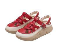 Generico Sandali Mare Donna Comodi Sandali Estive Comode Casual Side Hollow Belt Buckle Flat Bottom Roman Shoes Women'S Summer Sandals Fashion Women'S Sandals Donna Bassi Scarpe Nere (Red,38)