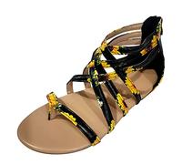 Generico Sandali Mare Donna Comodi Sandali Estive Eleganti Zipper Sandals Shoes Beach Fashion Toe Open Summer Breathable Flat Women'S Sandals Donna Chiusi Dietro Neri con Tacco (Yellow,40)