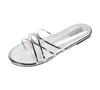 Generico Sandali Mare Donna Eleganti Scarpe Comode Donna Sandali da Summer Fashion Pattern Love Strass Comode Pantofole Oversize A Fondo Piatto Ciabatte da Spiaggia Zeppe (Silver,39)