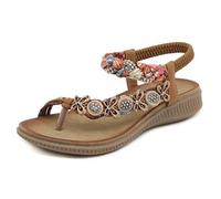 Generico Sandali Mare Donna Pianta Larga Estive Eleganti Sandali con Tacco E Cinturino Elastico Separati da Donna,Punta,Cinturino con Perline,Decorazioni Floreali Tacco (Brown,38)