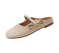 Generico Sandali Mare Donna Pianta Larga Sandali Comodi Pantofole Estive Francesi,Delicate,Piccole,Profumate,con Fiocco Di Perle E Fondo Morbido,da Nonna Ciabatte Eleganti Donna (Beige,40)