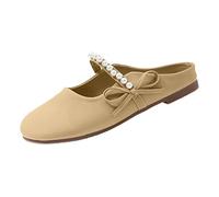 Generico Sandali Mare Donna Pianta Larga Sandali Comodi Pantofole Estive Francesi,Delicate,Piccole,Profumate,con Fiocco Di Perle E Fondo Morbido,da Nonna Ciabatte Eleganti Donna (Khaki,36)