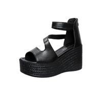 Generico Sandali Moda Donna Sandali neri da donna, commercio estero, taglie forti, estate, nuovo articolo, con zeppa e tacco a zeppa, suola spessa, pan di spagna (Black, 41)