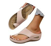 Generico Sandali Neri Donna Bassi Comoda Estive Eleganti Women's Round Head Thick Bottom Hollow out Wear Clip Toe Thick Bottom Slope Heel Slippers Sandali Gioiello Bassi Scarpe Comode (Rose Gold,42)
