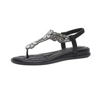 Generico Sandali Neri Donna Bassi Eleganti Scarpe Comode Sandali Per Le Donne Cinturino Alla Caviglia Elastico Casual Scarpe da Spiaggia Della Boemia Floreale Donna Tacco (Black,41)
