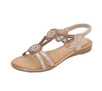 Generico Sandali Neri Donna Bassi Scarpe da Donna Estive Women'S Sandals Summer New Comfortable Fashion Retro Ethnic Style Light Beach Vacation Leisure Flat Sandals Sandali Alluce Valgo (Gold,39)