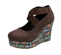 Generico Sandali Neri Donna Plateau Sandali Estive Zeppa Scarpe Singole con Tacco E Nuove In Pelle Scamosciata Per La Primavera E L'Estate da Donna,Per Donne In Europa con (Coffee,42)