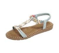 Generico Sandali Neri Donna Plateau Scarpe Estive con Zeppa Sandali Estivi da Donna con Cinturino A T E Cinturino Elastico Sul Retro,Perline Neri Scarpe Comode E (Light Blue,36)