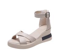 Generico Sandali Neri Donna Plateau Scarpe Estive con Zeppa Toe Donne Solid Sandals Flatform Spessa Shoes Bottom Women'S Frauen Sandalen Schwarz Al damen Schuhe Sandale (Beige,40)