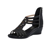 Generico Sandali Ortopedici Donna Ortopediche Sandali Zeppa da Donna con Intagli,Punta,Cinturino Alla Caviglia,Scarpe Estive con Cerniera Posteriore Per un (Black,41)