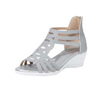 Generico Sandali Ortopedici Donna Ortopediche Sandali Zeppa da Donna con Intagli,Punta,Cinturino Alla Caviglia,Scarpe Estive con Cerniera Posteriore Per un (Silver,39)