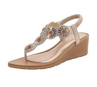 Generico Sandali Ortopedici Donna Ortopediche Sandali Zeppa Per Le Donne Comfort con Cinturino Elastico Alla Caviglia Scarpe Casual da Spiaggia Bohémien con Donna (Gold,38)