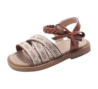Generico Sandali per bambine con fiocco floreale comodi e casual per gioco all'aperto adatti a neonati da 12 a 6 anni (Brown, 22 Toddler)