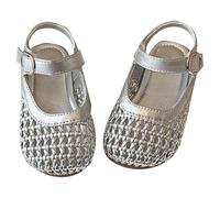 Generico Sandali per bambine e bambini estivi traspiranti in tessuto Mary Jane con design traforato comodi da indossare ogni giorno (Silver 25-3Years)
