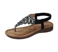 Generico Sandali Piatti da Donna da Estate Strass Fiore Bohemia Flip Flop Estivi Eleganti e Comodi da Spiaggia Spiaggia Estivi Scarpe Casual Open Toe Tacco Piatto Sandali