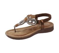 Generico Sandali Piatti da Donna da Estate Strass Fiore Bohemia Flip Flop Estivi Eleganti e Comodi da Spiaggia Spiaggia Estivi Scarpe Casual Open Toe Tacco Piatto Sandali