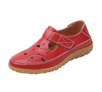 Generico Sandali piatti traspiranti con ritagli, perfetti per la spiaggia moderna, sandali slip-on con plantare piatto per tutti i giorni. (Red, 40)