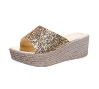 Generico Sandali Plateau Donna Ortopediche Estive con Zeppa Sandali da Donna Summer New Pattern Paillettes Fashion Comode E Versatili On Shoes Ciabatte con Zeppa Estive (Gold,40)
