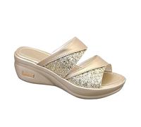 Generico Sandali Plateau Donna Sandali Zeppa Donna Estive Pantofole Estive da con Bocca di Pesce E Suola Spessa,con Tacco Largo E Pendenza Ciabatte Ortopediche Tacco Largo (Gold,39)