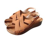 Generico Sandali Plateau Donna Sandali Zeppa Eleganti Estivi da Donna con Bocca di Pesce,da Spiaggia con Tacco Inclinato Tacco Eleganti Sandalo Largo (Brown,40)