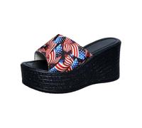 Generico Sandali Plateau Donna Scarpe Aperte Donna Sandali da con Una Parola E Fondo Spesso,alla,Estivi,Nuovi,in Denim,con Quadrata,Pantofole Zeppa Estive (Red,36)