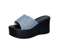 Generico Sandali Plateau Donna Scarpe Aperte Donna Sandali da con Una Parola E Fondo Spesso,alla,Estivi,Nuovi,in Denim,con Quadrata,Pantofole Zeppa Estive (Blue,35)