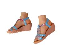 Generico Sandali Plateau Donna Zeppe Estive Eleganti Sandali Estivi da Donna New Roman con Punta E Suola Spessa,Comodi E Casual,con Tacco A Zeppa Tacco Largo Scarpe (Blue,39)