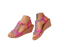 Generico Sandali Plateau Donna Zeppe Estive Eleganti Sandali Estivi da Donna New Roman con Punta E Suola Spessa,Comodi E Casual,con Tacco A Zeppa Tacco Largo Scarpe (Hot Pink,36)