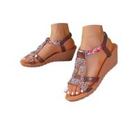 Generico Sandali Plateau Donna Zeppe Estive Eleganti Sandali Estivi da Donna New Roman con Punta E Suola Spessa,Comodi E Casual,con Tacco A Zeppa Tacco Largo Scarpe (Brown,35)