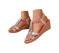 Generico Sandali Plateau Donna Zeppe Estive Eleganti Sandali Estivi da Donna New Roman con Punta E Suola Spessa,Comodi E Casual,con Tacco A Zeppa Tacco Largo Scarpe (Gold,36)