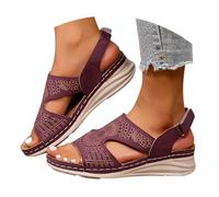 Generico Sandali Platform Donna Ortopediche Comoda Sandali da Donna con Fondo Spesso E Rotonda,Una Parola,da Indossare All'Esterno,Estivi Estive con (Red,42)