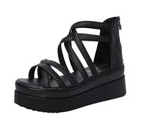 Generico Sandali Platform Donna Sandali Zeppa Donna Estive Scarpe da Alla con Tacco In Spugna con Tacco Romani Cerniera Posteriore Scarpe (Black,39)