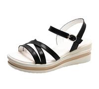 Generico Sandali Platform Donna Zeppa Estive Neri Comoda Sandali da Donna con Suola Spessa Casual da Spiaggia Comodi E Versatili Cuoio Scarpe Comode E Morbide (Black,39)