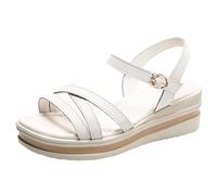 Generico Sandali Platform Donna Zeppa Estive Neri Comoda Sandali da Donna con Suola Spessa Casual da Spiaggia Comodi E Versatili Cuoio Scarpe Comode E Morbide (White,38)