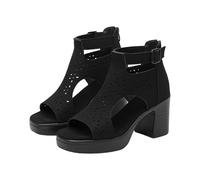 Generico Sandali Platform Donna Zeppe Estive Bianchi Comoda Casual Side Hollow Belt Buckle Flat Bottom Roman Shoes Women'S Summer Sandals Fashion Women'S Sandals Sandali Donna Estive Tacco (Black,43)