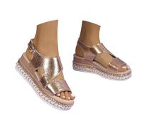 Generico Sandali Platform Donna Zeppe Estive Plateau Comodi Sandali Estivi da Donna,Nuovi In Europa E Negli Stati Uniti,con Tacco Largo,A Bocca Di Pesce,con Fibbia E (Gold,42)
