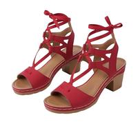 Generico Sandali Tacco Donna Largo Scarpe Comode Estive Casual Side Hollow Belt Buckle Flat Bottom Roman Shoes Women'S Summer Sandals Fashion Women'S Sandals Sandali Donna Neri Bassi Scarpe (Red,39)