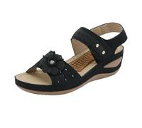 Generico Sandali Zeppa Donna Estive Bianchi Comoda Sandali Ortopedici da Donna,con Zeppa A Fiori da,Casual Romani Massaggio con Strass Scarpe (Black,43)